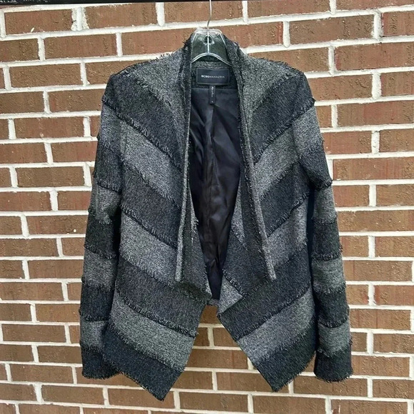 Aubree Two-Tone Monochrome Open Front Gray Black Blazer-Size Small - Picture 2 of 7